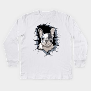 Boston Terrier in a Wall Kids Long Sleeve T-Shirt